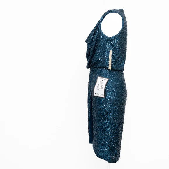 Eliza J Sequin Cowl Neck Sheath‎ Dress in Teal – NWT Size 2 - Picture 6 of 12